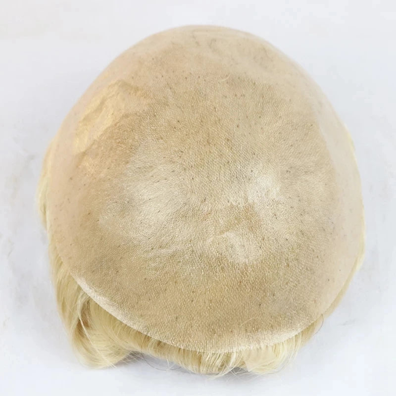 Curly Blonde Human Hair Toupee With Natural Hairline for Women