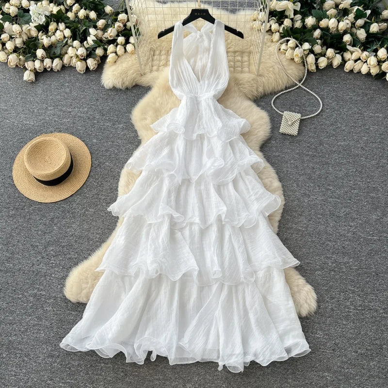 Sleeveless Halter Neck Ruffled Midi Dress for Women