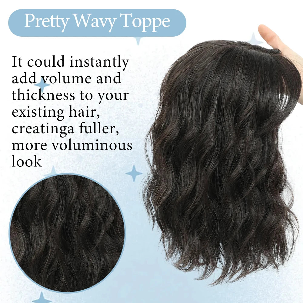 Short Wavy Synthetic Clip In With Bangs Hair Topper for Women