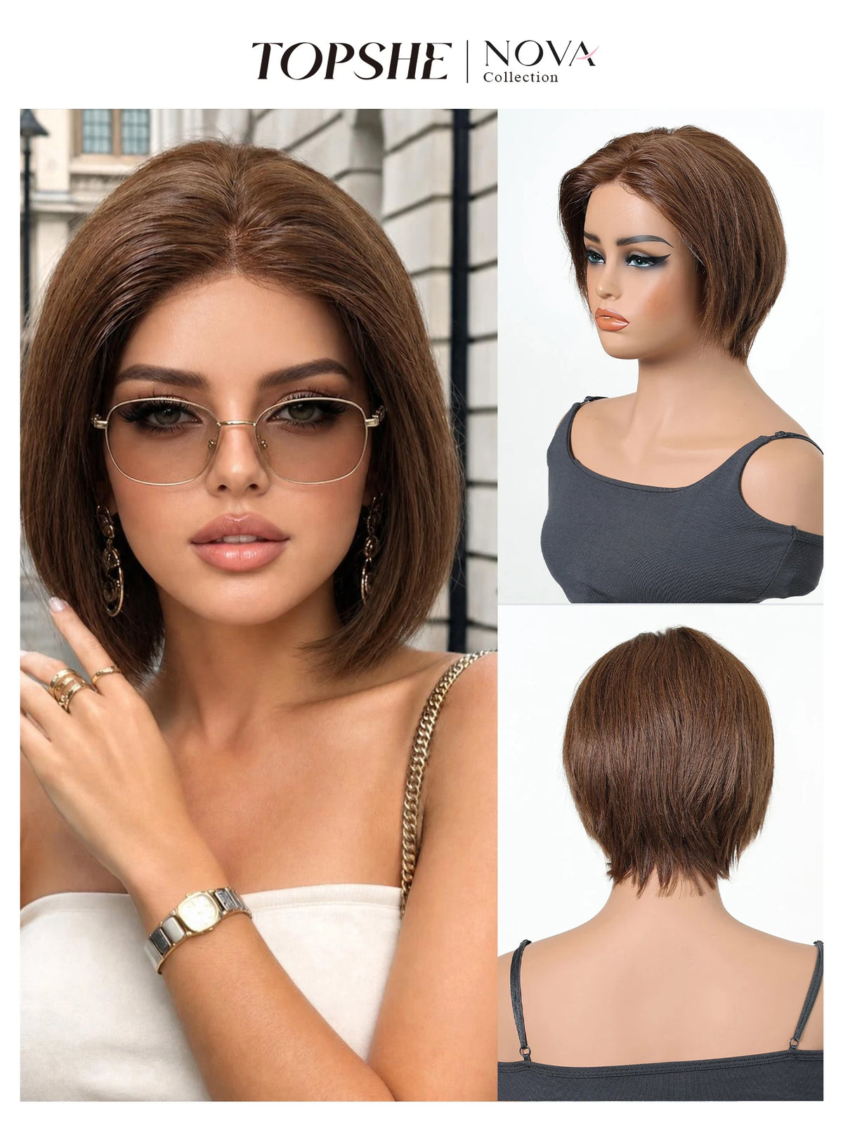 Dark Brown Lace Front Human Hair Short Bob Wig for Women