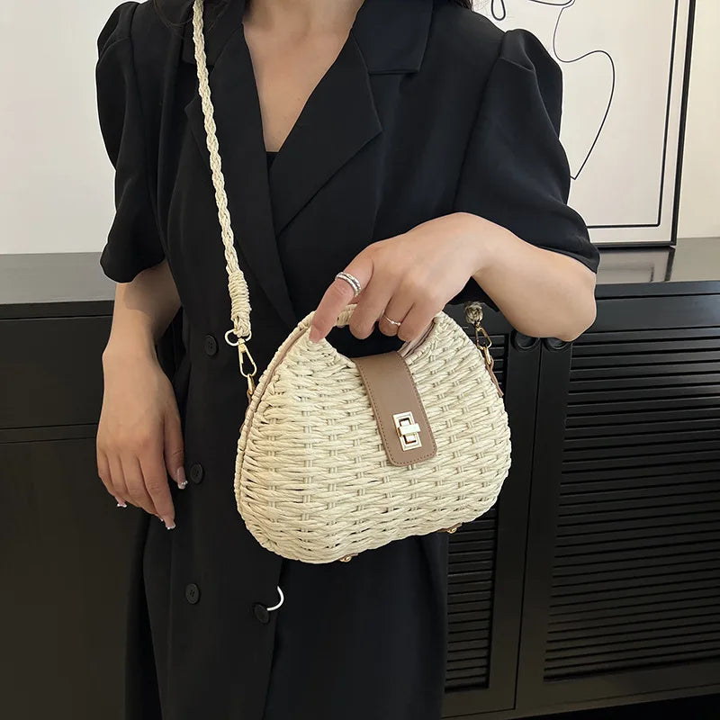 Trendy Handwoven Wicker Straw Shoulder Bag for Women