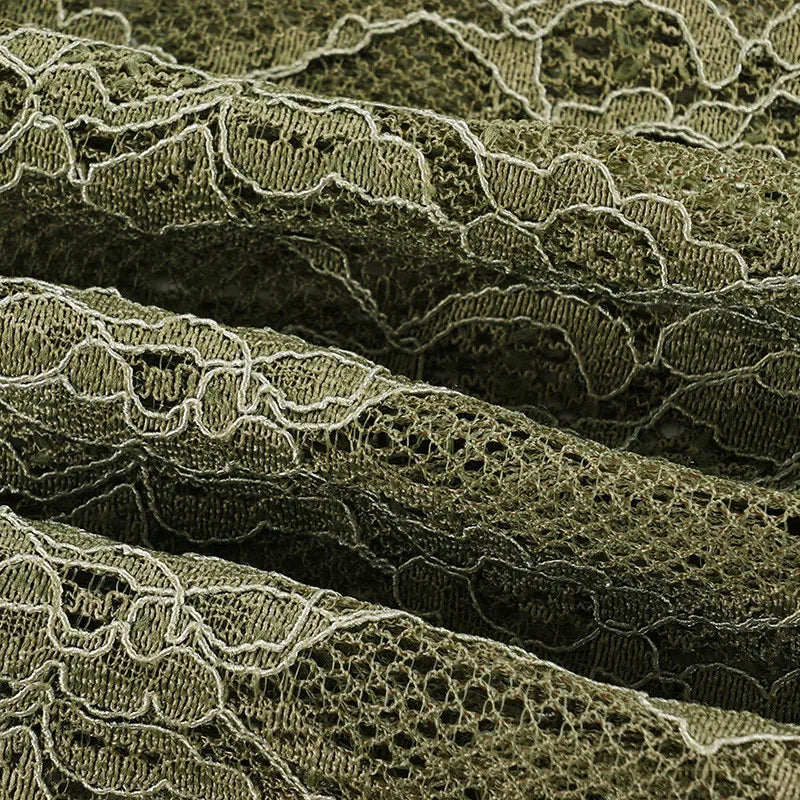 Green Sheer Lace V-Neck Flare Sleeve Top for Women