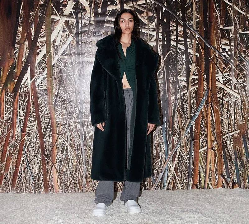 Long Belted Faux Fur Winter Coat