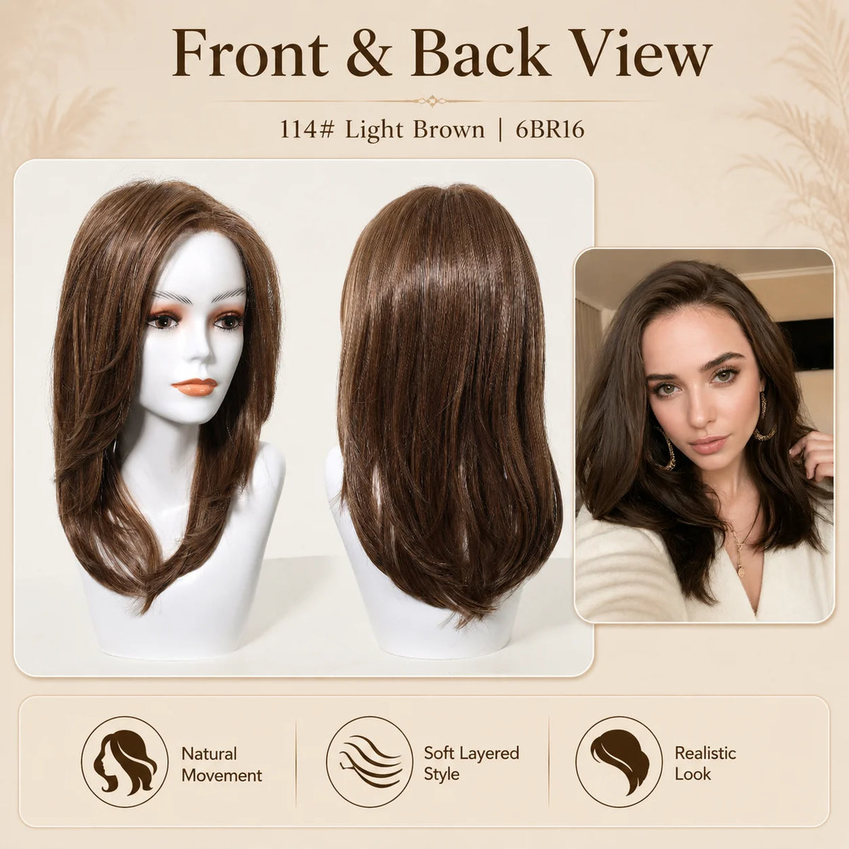 Light Brown Layered Synthetic Mono Top Wig for Women