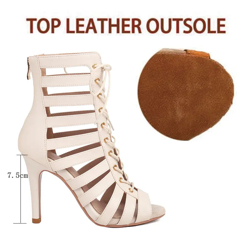 Lace Up High Heel Ballroom Dance Ankle Boots for Women