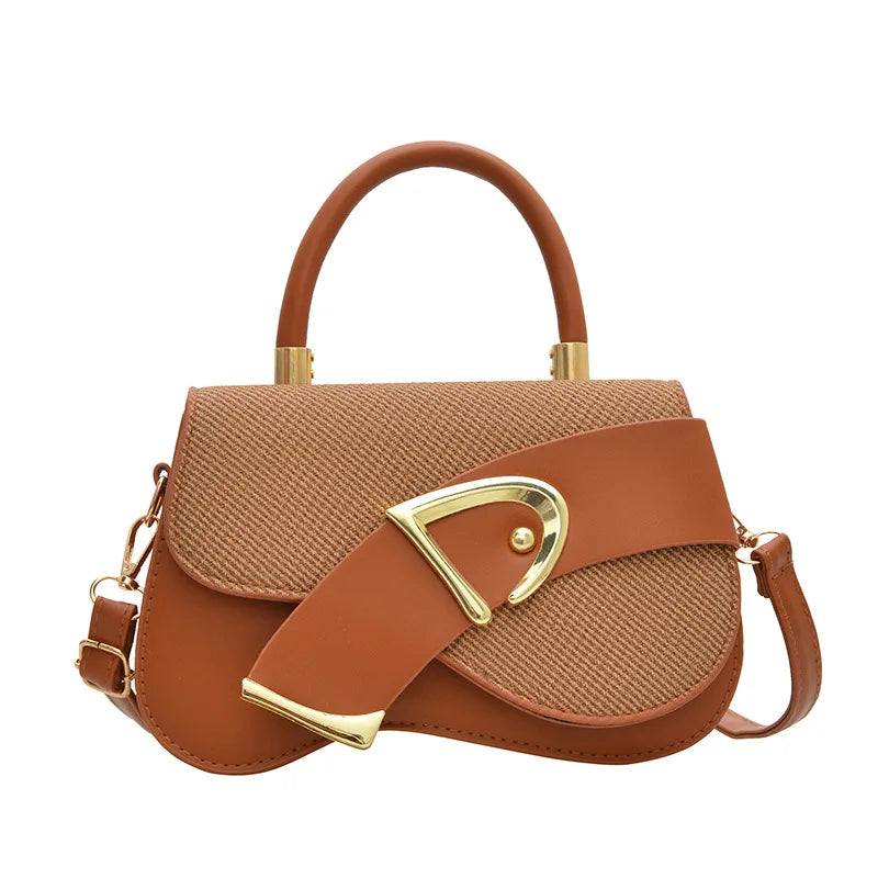 Women's Elegant Minimalist Shoulder Bag Golden-Tone Hardware Adjustable Strap Formal Purse Durable Handbag Fashionable Tote