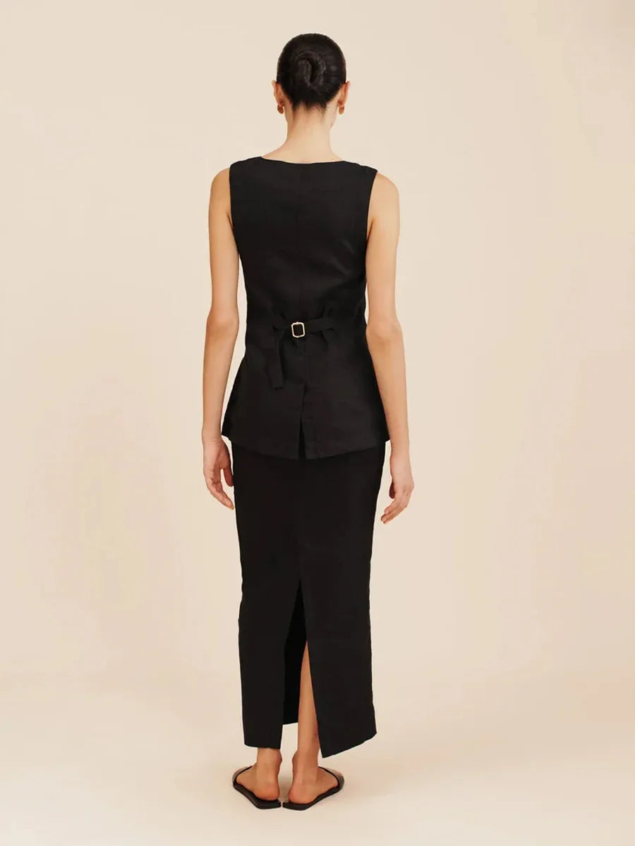 Breathable Linen High Waist Vest And Skirt Set For Women