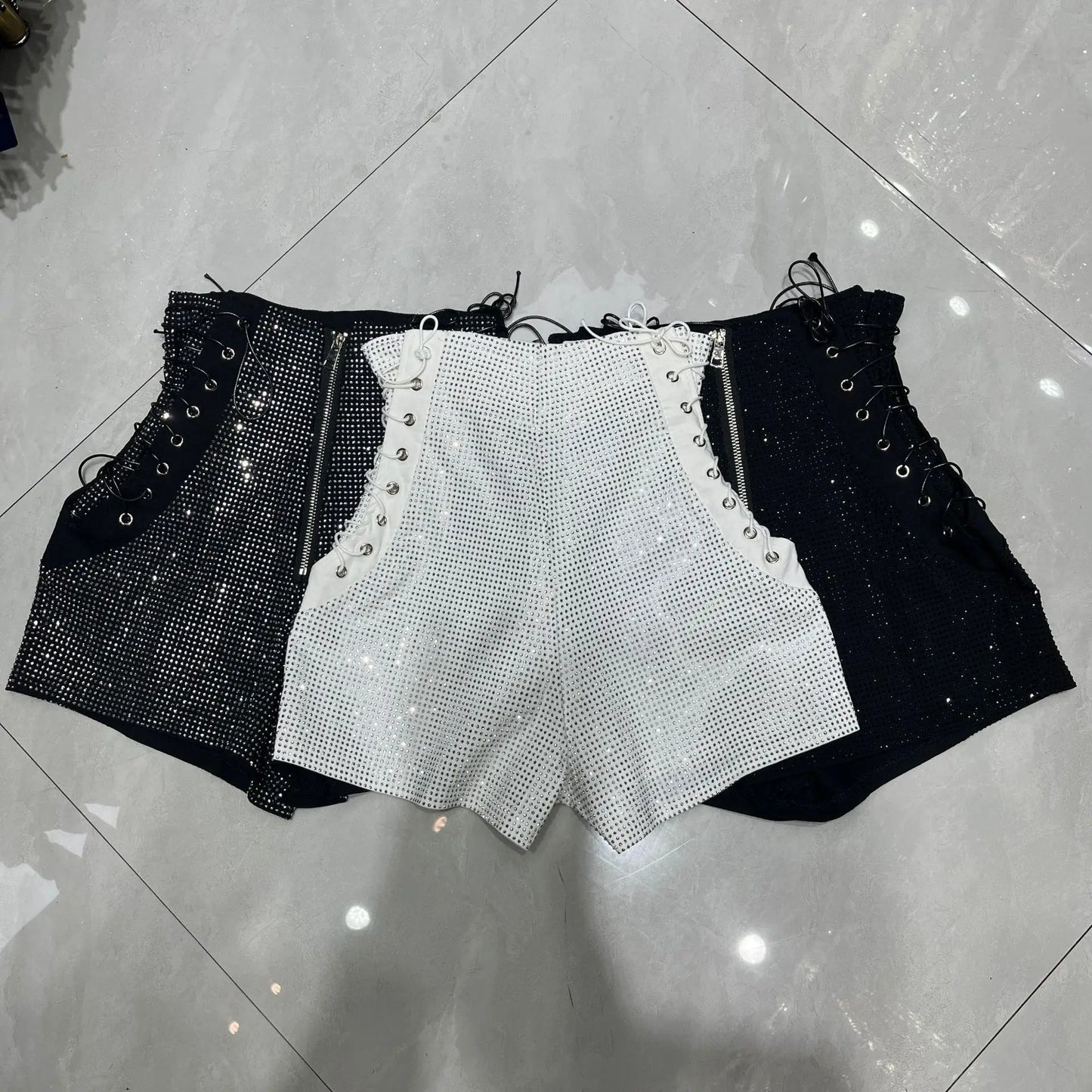 Summer New Fashion Hot Girl Design Heavy High Waistshorts Women's Tie Back Zipper Design Tight Hip Covering Nightclub Hot Pants