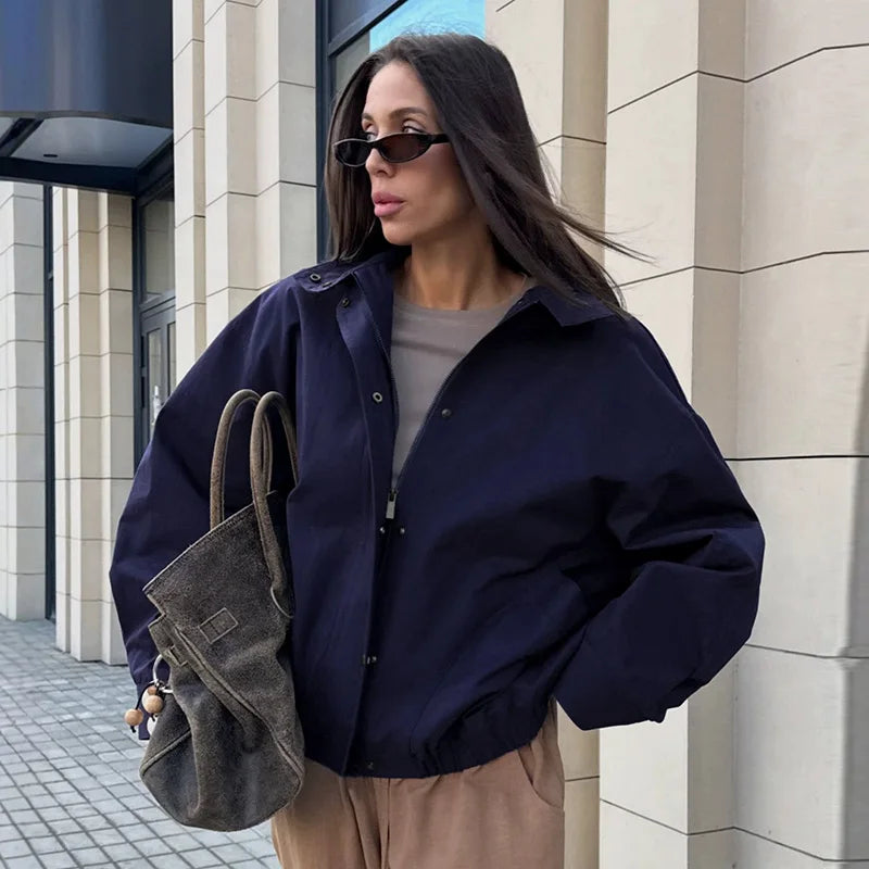 Elegant Stand Collar Single Breasted Jacket for Women
