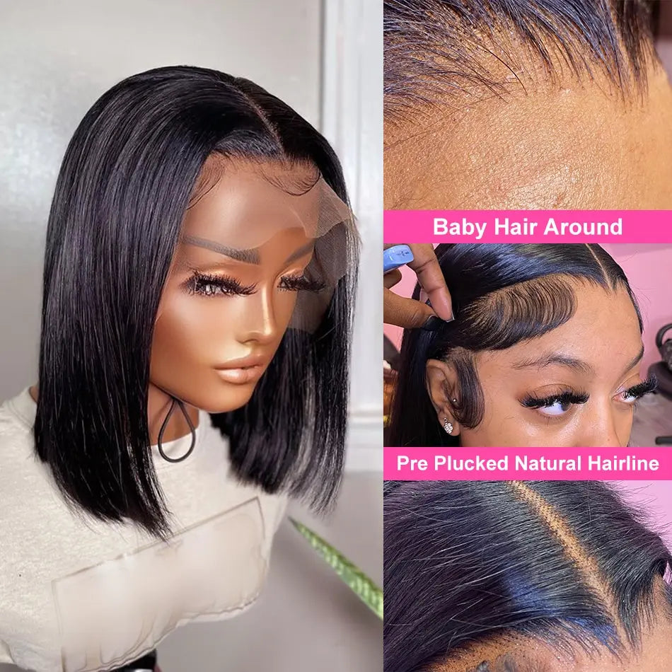 HD Straight Brazilian Human Hair Bob Lace Front Wig for Women