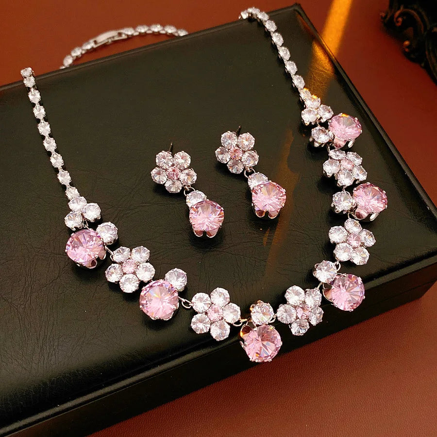 Flower Pendant Necklace And Earring Set