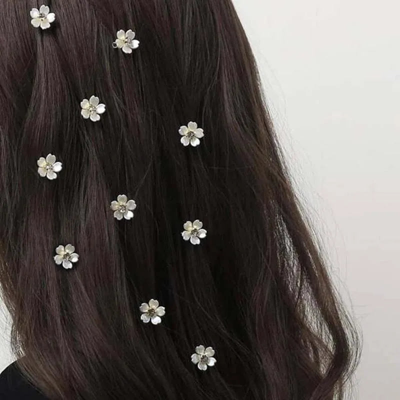 White Petal Rhinestone Hair Rings