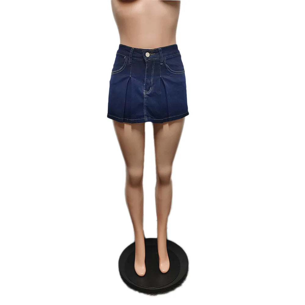 FAGADOER Y2k Denim Shorts Women Pleated Skirt Shorts Summer Stretchy Casual Shorts Retro 90s Fashion Streetwear Short Pants