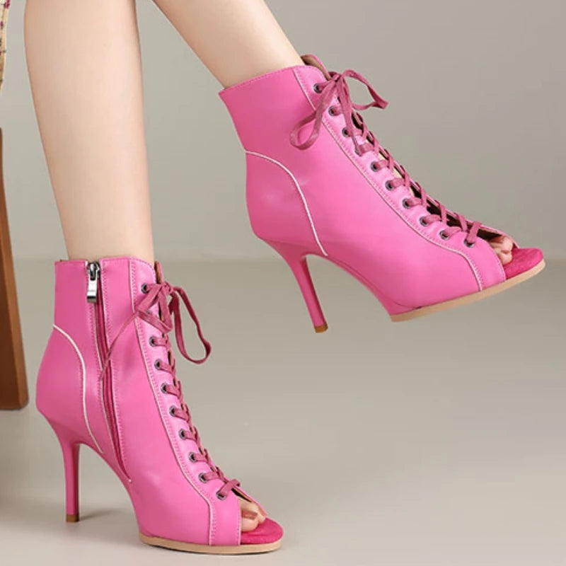 Peep Toe High Heel Zipper Ankle Boots