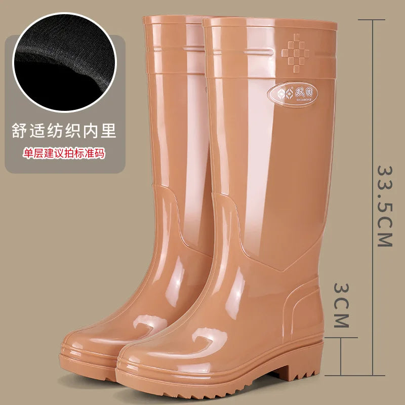 Bright Green Knee High Rain Boots With Antislip Sole for Women