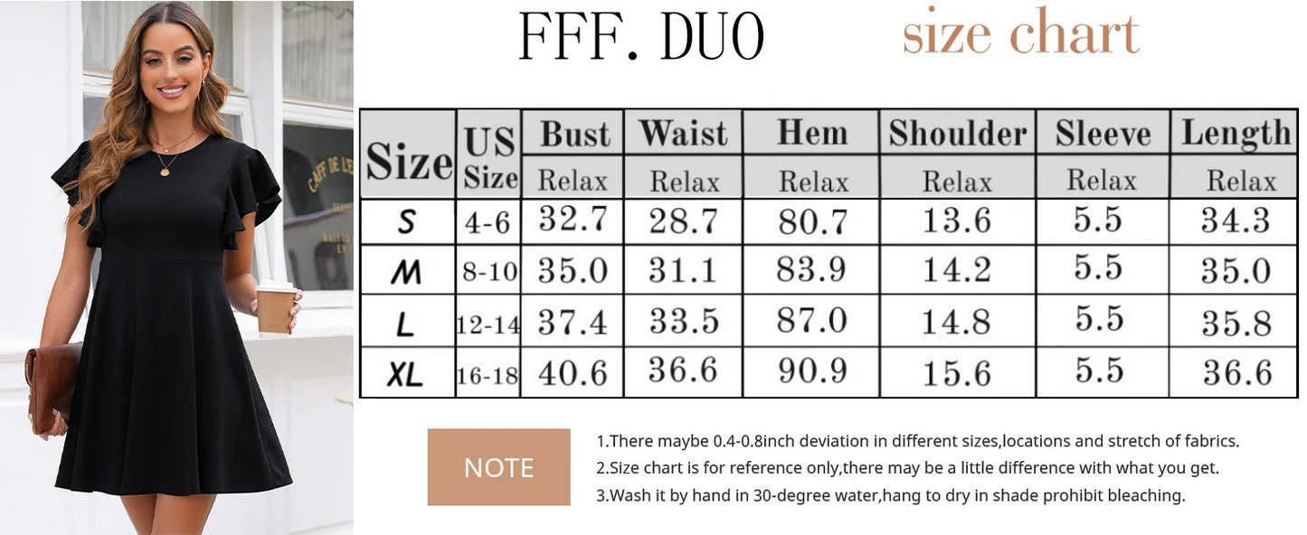 Summer 2025 Women's Dresses Elegant Vintage Ruffle Sleeve Flared A Line Swing Round-Neck Casual Party Cocktail Dress Women Cloth