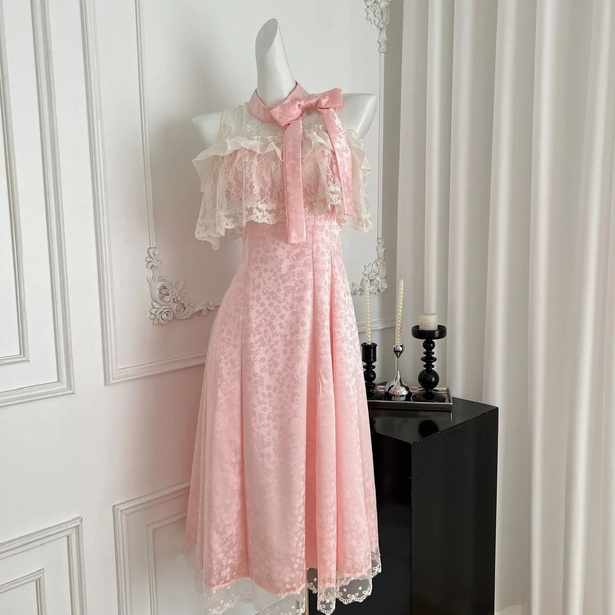 Off-Shoulder Lace Bow Dress