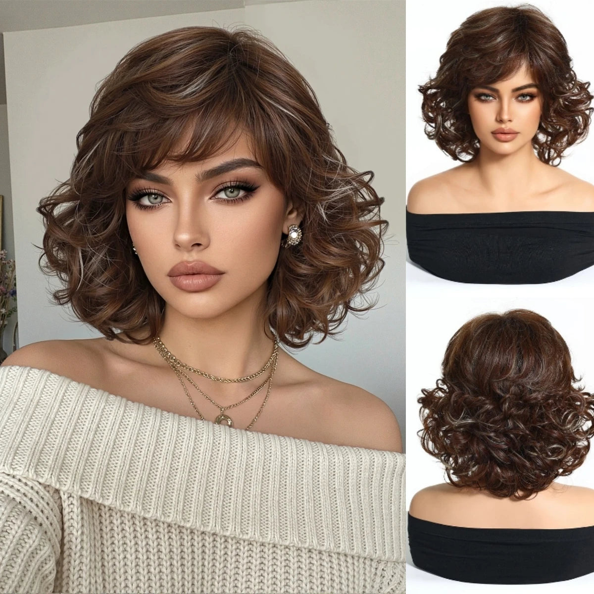 Platinum Blonde Short Wavy Bob Wig With Bangs for Women
