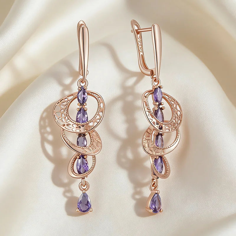 Purple Zircon Drop Earrings