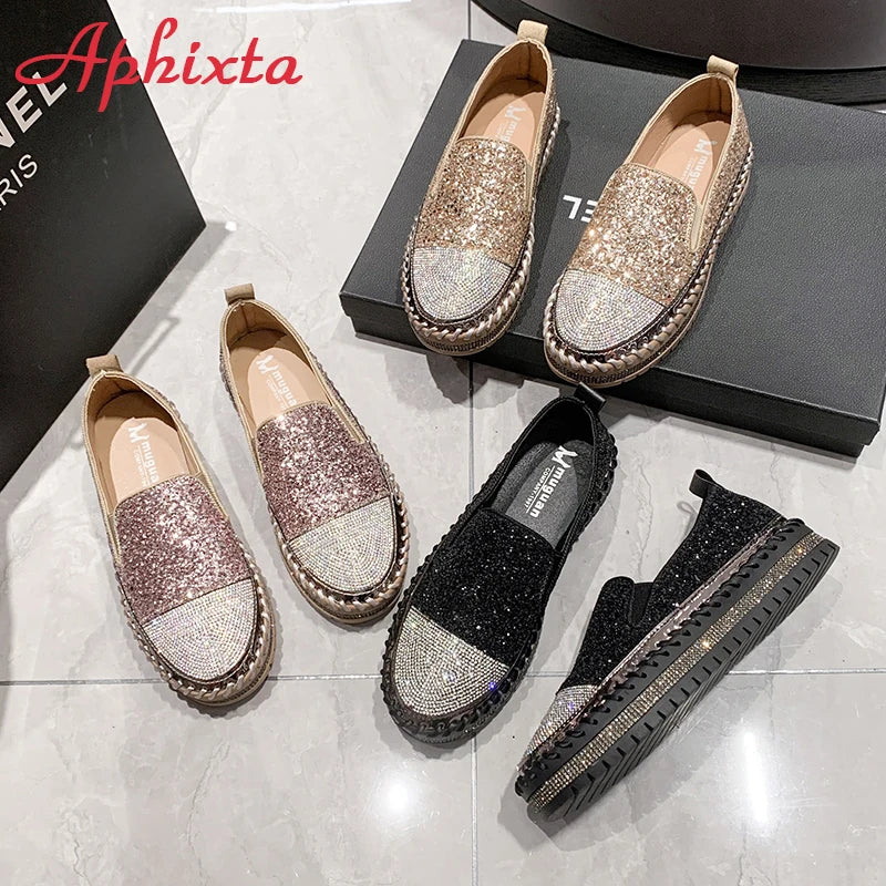 Soft Faux Leather Sequined Platform Loafers For Women