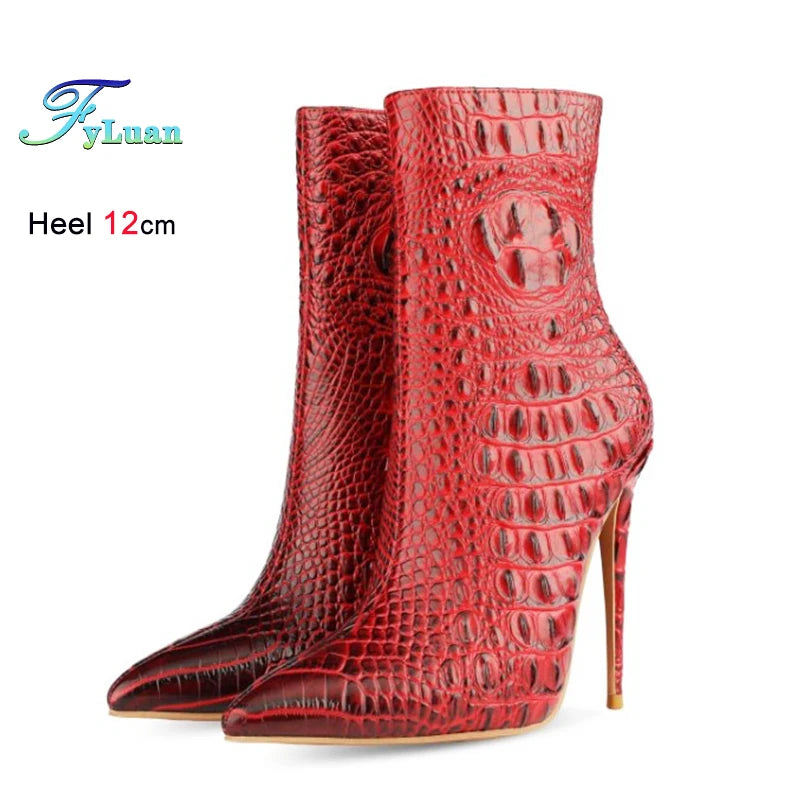 Purple Crocodile Stiletto Ankle Boots
