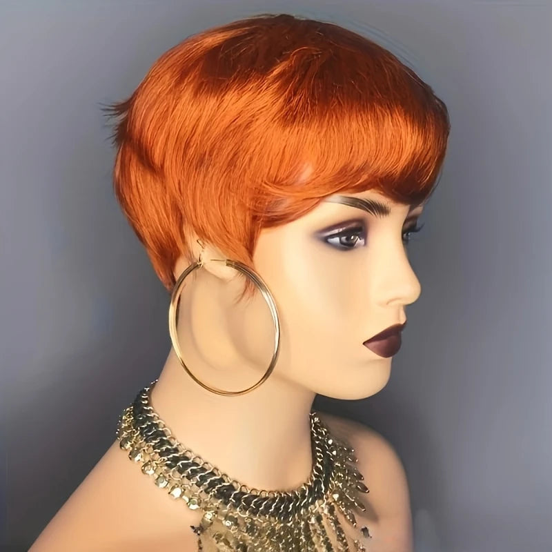 Pixie Cut Wig with Bangs Brazilian Remy Human Hair Natural Black Short Bob Style Full Machine Made wig