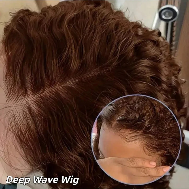 Chocolate Brown Deep Wave Human Hair Wig for Women
