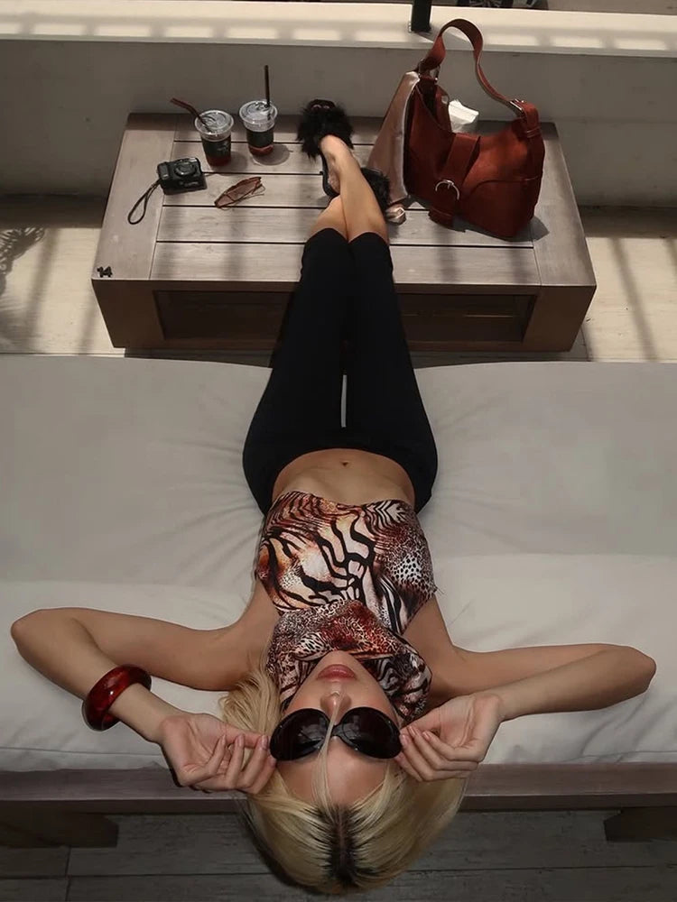 Sisterlinda Leopard Print Tank Tops Woman Halter Turtleneck Backless Navel Exposed Hot Girls Street Sexy Wild Style Clothing