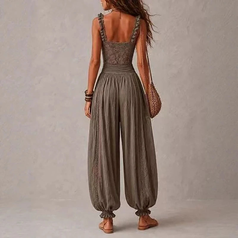 Elegant Lace Trim V Neck Sleeveless Jumpsuit for Women