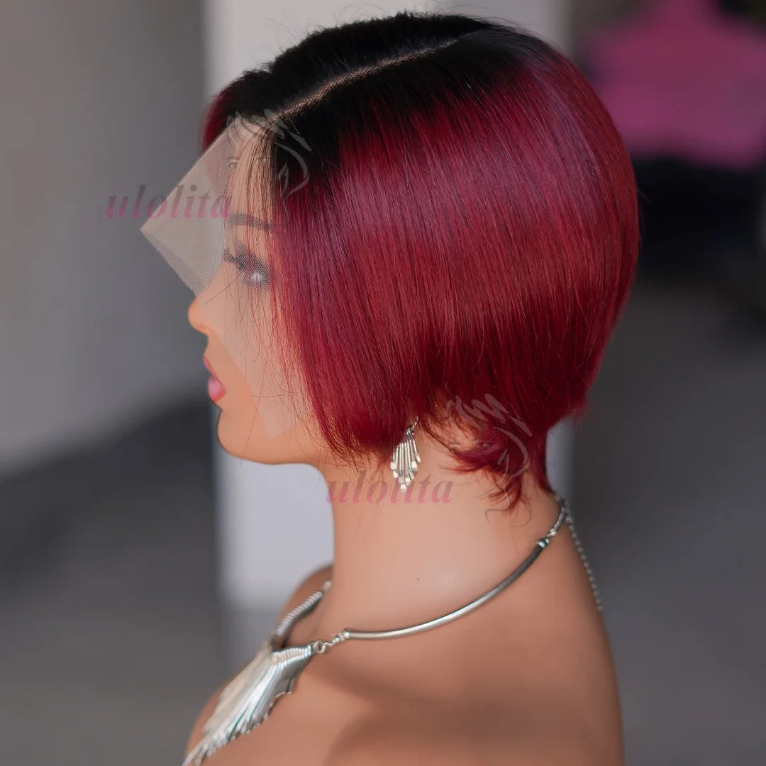 Ombre Pixie Cut Human Hair Lace Front Wig for Women