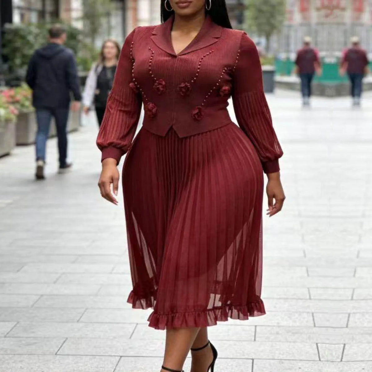Elegant Long Sleeve Dashiki Pleated Maxi Dress for Women