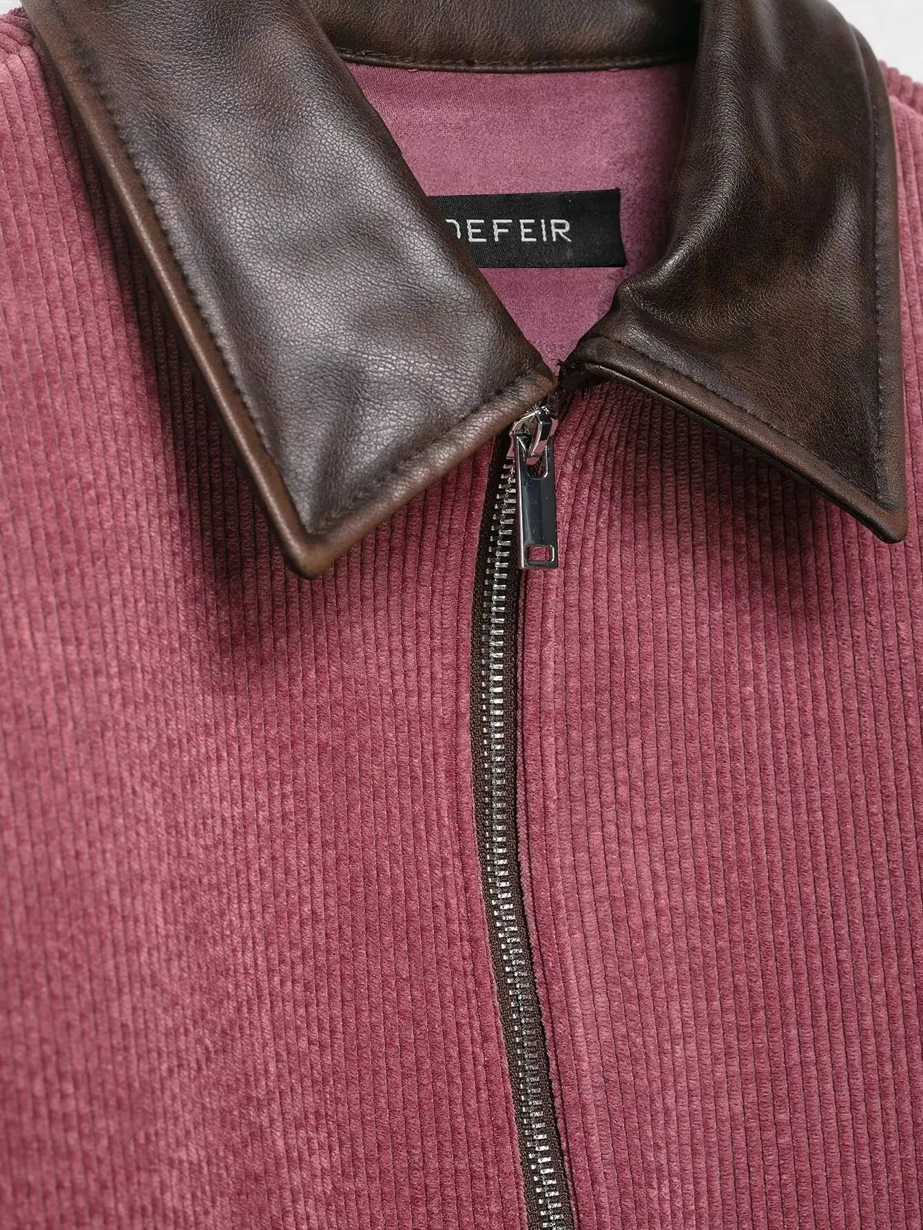 Pink Corduroy With Zipper And Pockets Long Sleeve Jacket for Women
