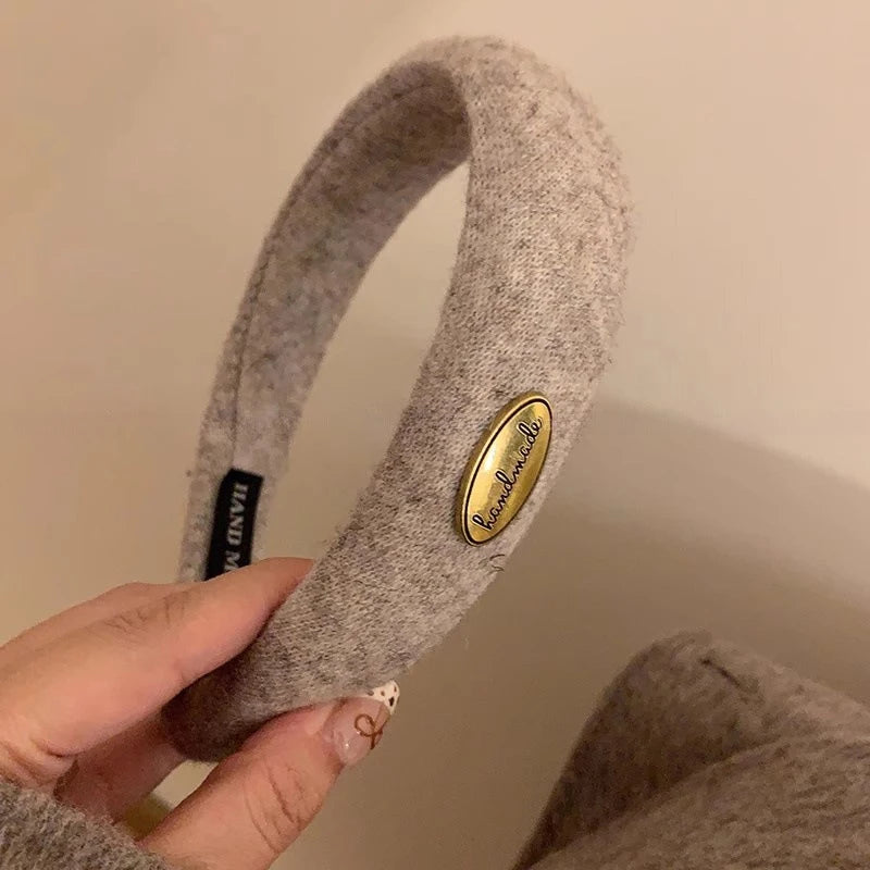 Wide Gold Emblem Wool Felt Headband