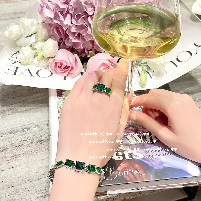 Delicate Green Zircon Wedding Jewelry Set for Women