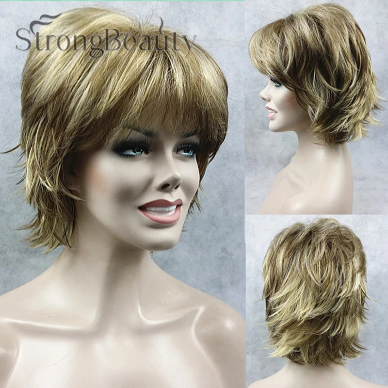 Fluffy Short Straight Layered Blonde Synthetic Wig For Women