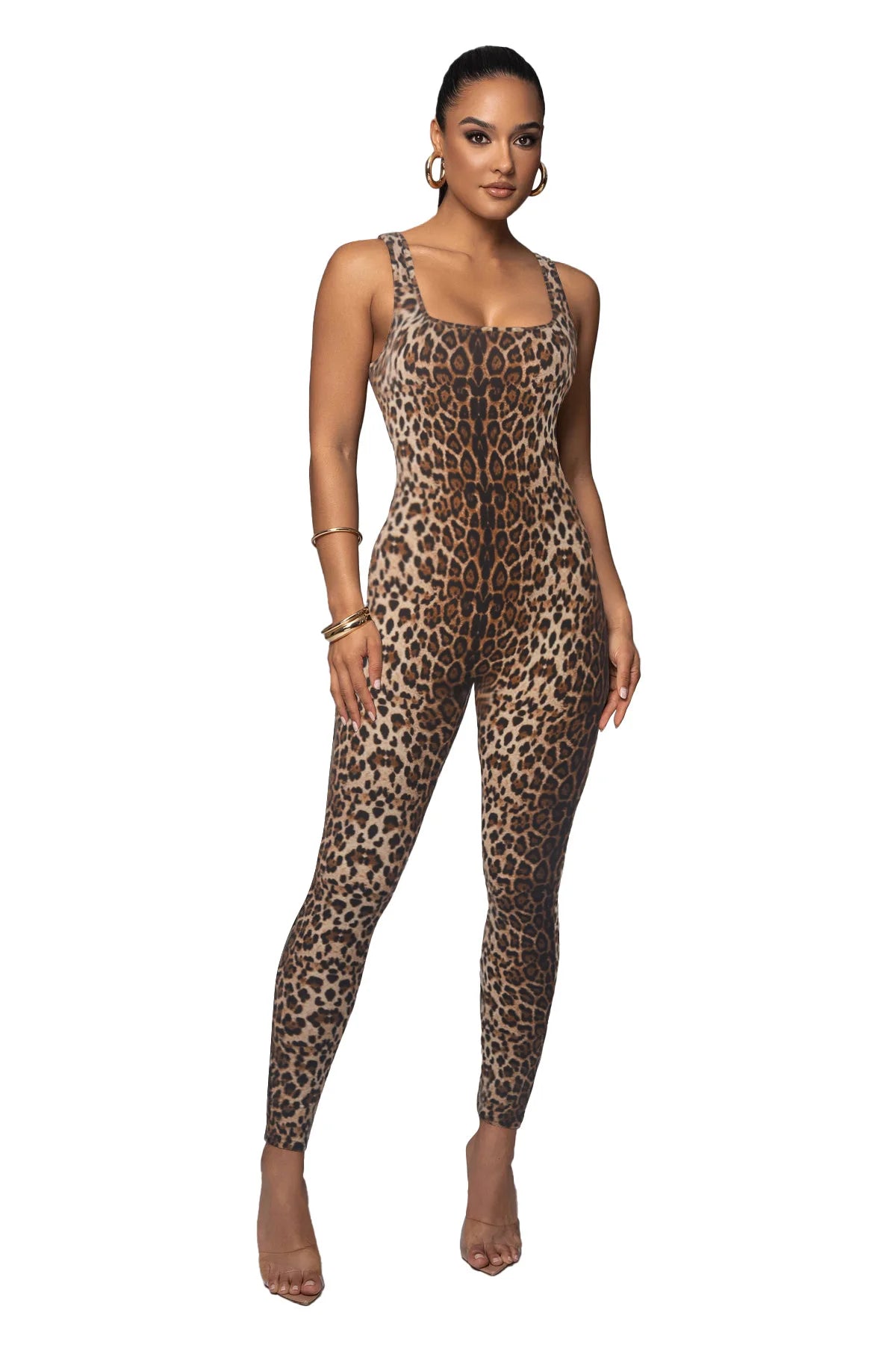 Leopard Print Sleeveless Bodycon Jumpsuit for Women