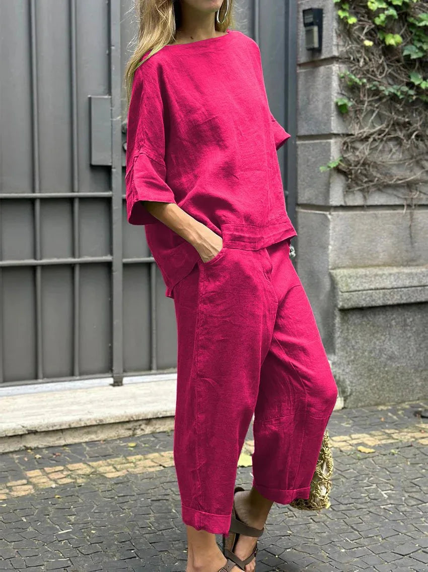 Elegant Summer Solid Color Two Piece Set for Women