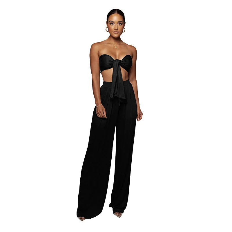 Elegant Solid Color Casual Two Piece Set for Women