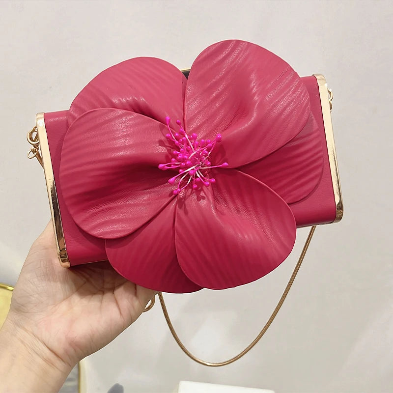 Creative Flower Small Square Bag Fashion Texture Versatile Elegant Crossbody Chain Bag High-grade Leather Irregular Clutch Bag