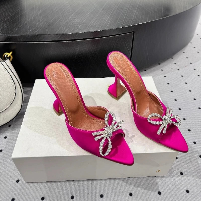 Bow Rhinestone Pointed Toe High Heel Sandals for Women