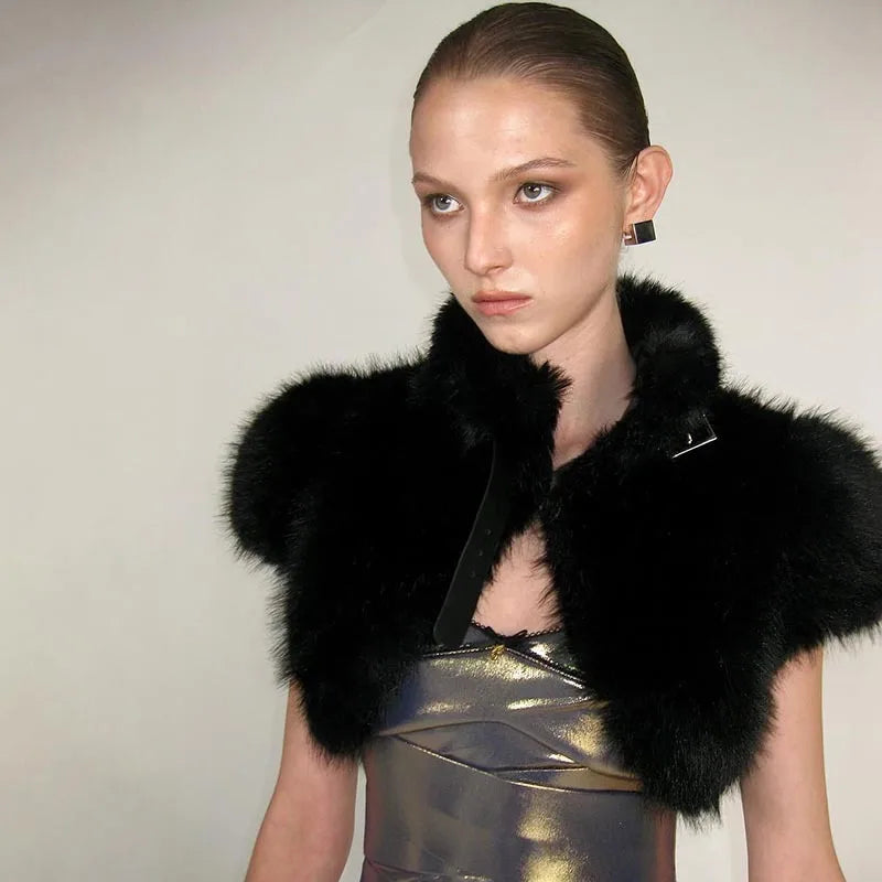 BOOFEENAA Fluffy Faux Fur Cropped Jacket Coat Woman Clothes Winter 2025 Streetwear Fashion Vest Top C85-EF24