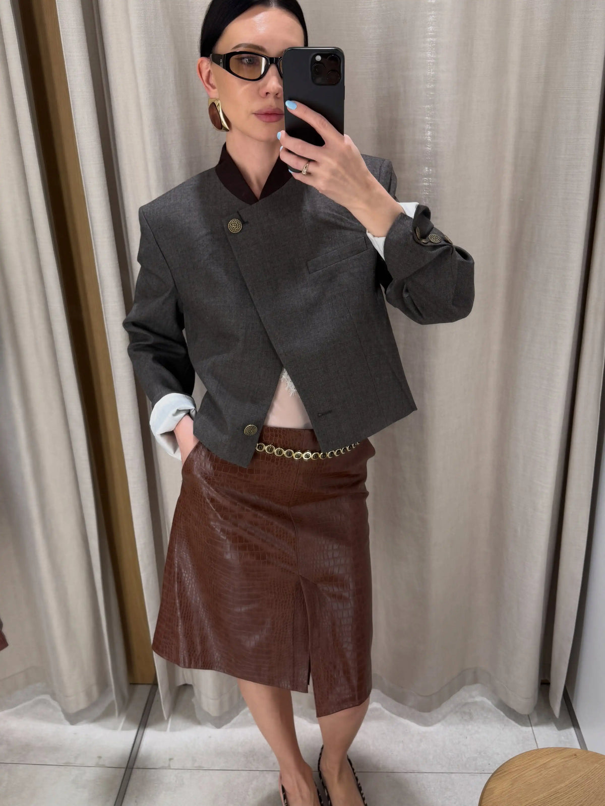 Slim Fit Single Breasted Faux Leather Jacket for Women