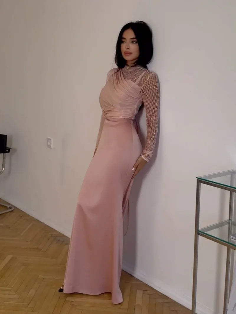 Elegant Asymmetrical Floor Length Pink Dress for Women