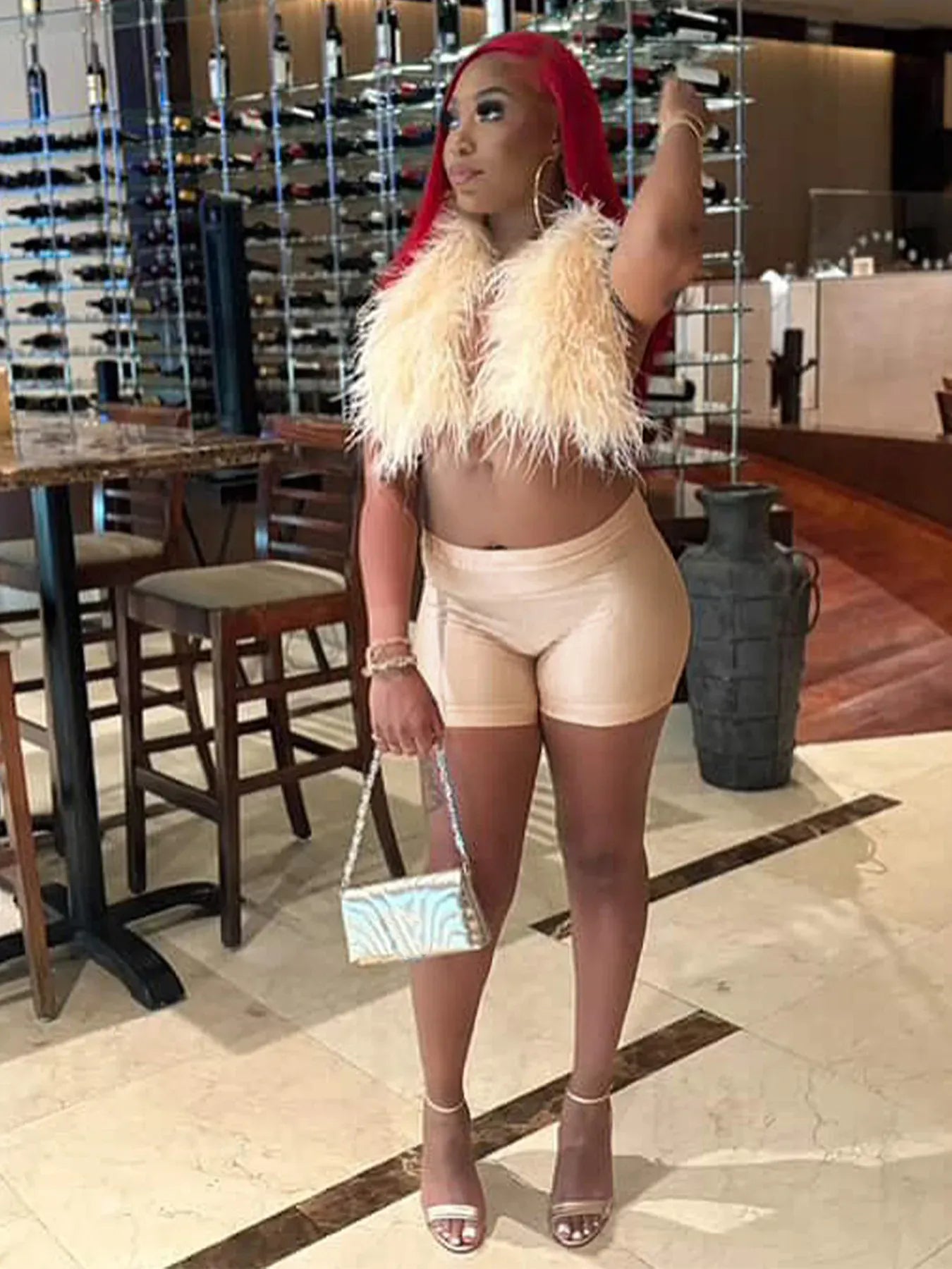 Weird Puss Sexy Hipster Fur 2Piece Set Women Luxury Tank Tops+Tight Stretch Shorts Y2K Summer  Midnight Clubwear Party Outfits