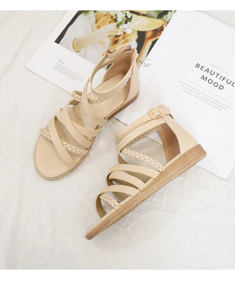 Casual Summer Bohemian Woven Slip On Flat Sandals For Women