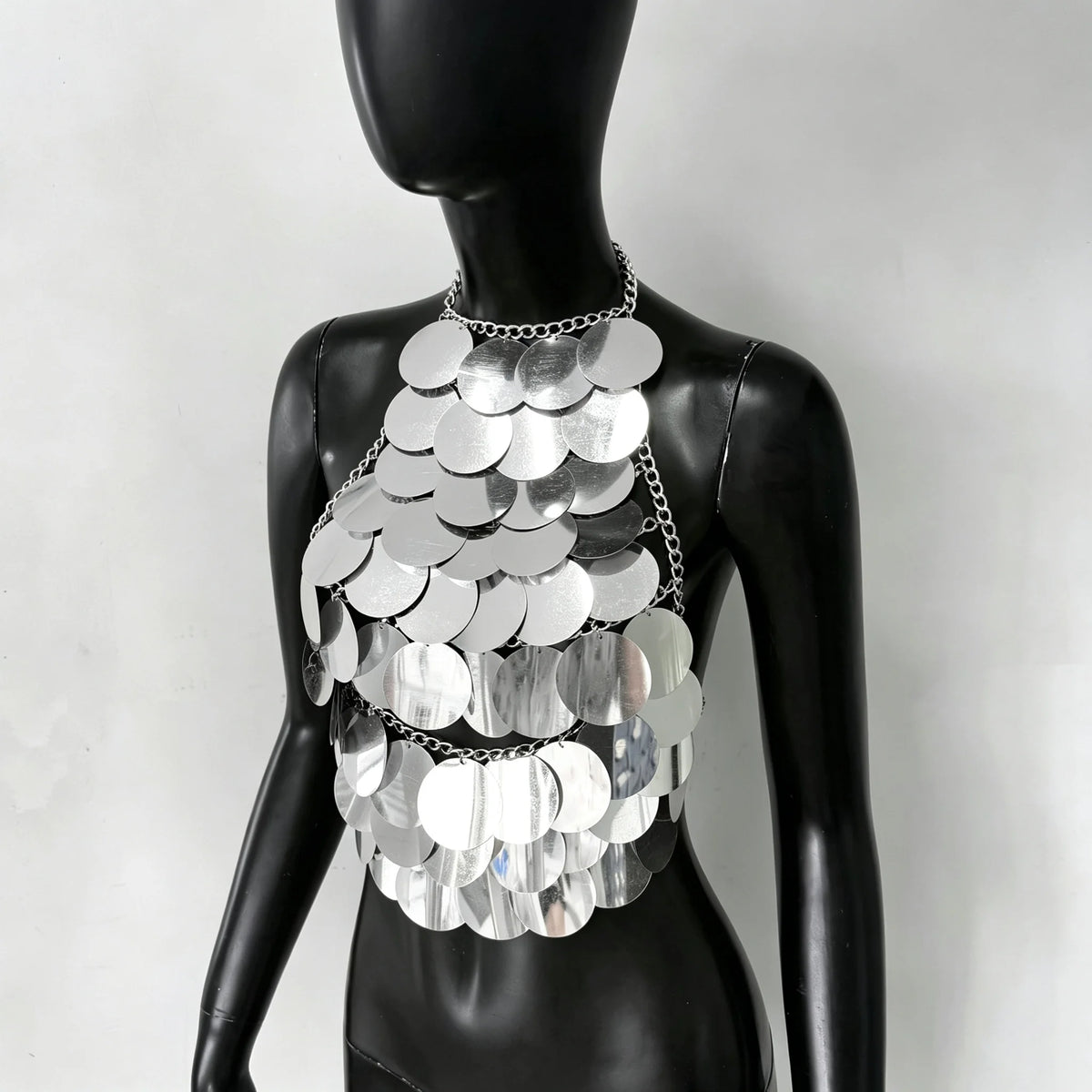 Shimmering Sequin Halter Tassel Crop Top for Women