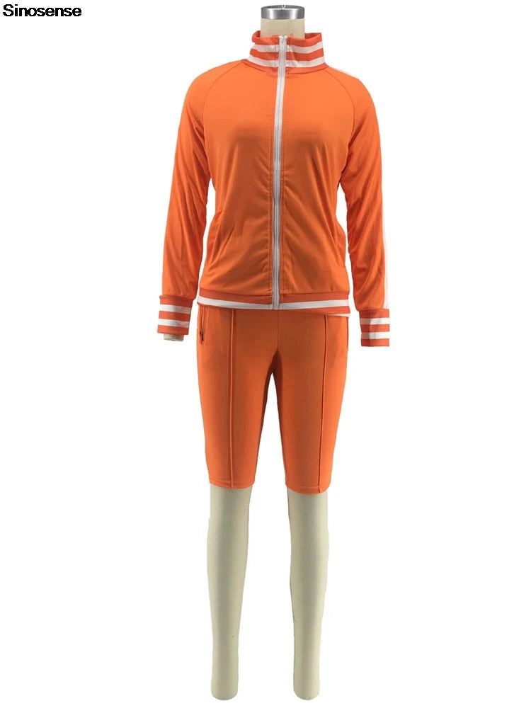 Casual Cold Shoulder Zipper Tracksuit Set for Women