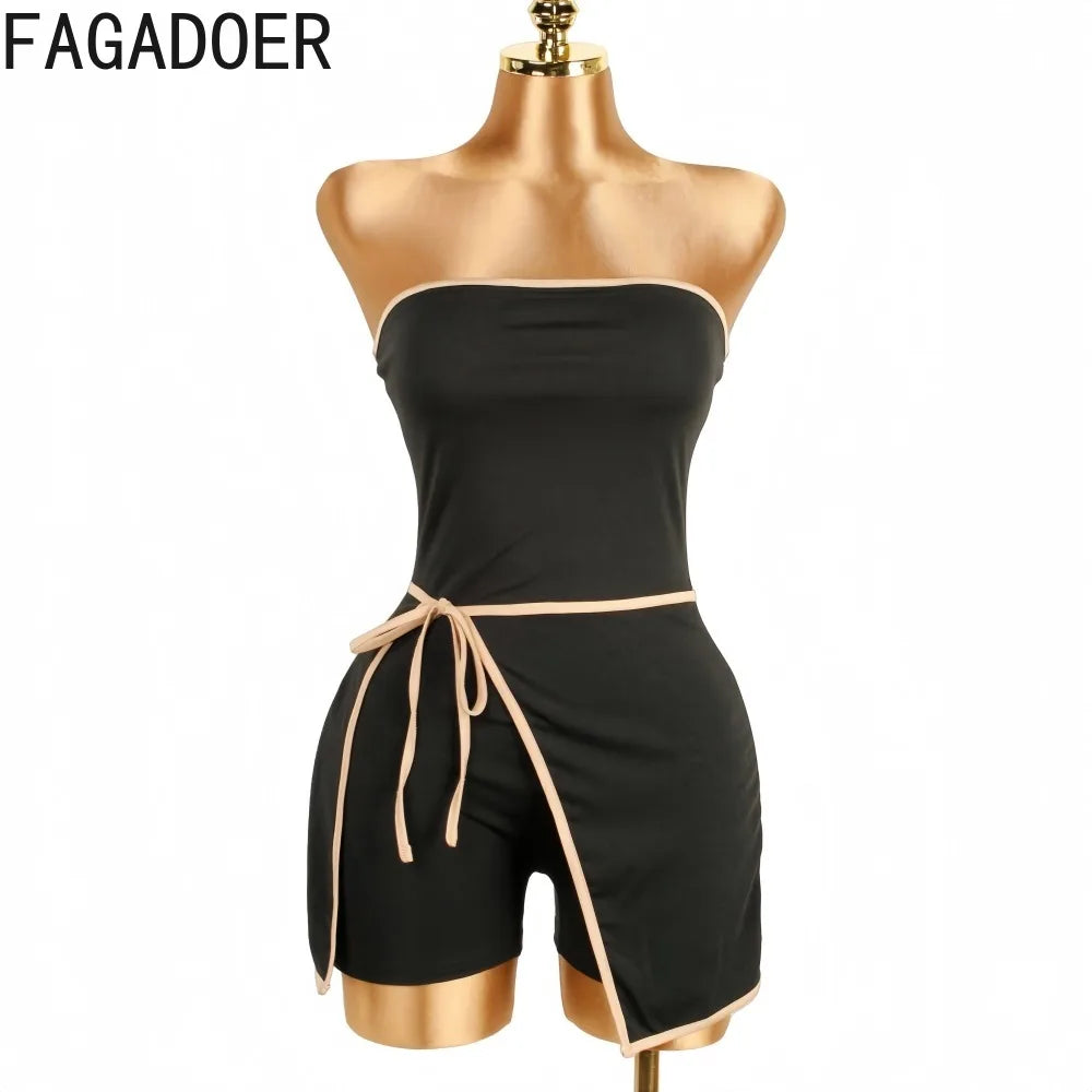 FAGADOER Sexy Striped Patchwork Bodycon Jumpsuits Women Solid Sleeveless Backless One Piece Rompers Female Streetwear Overalls