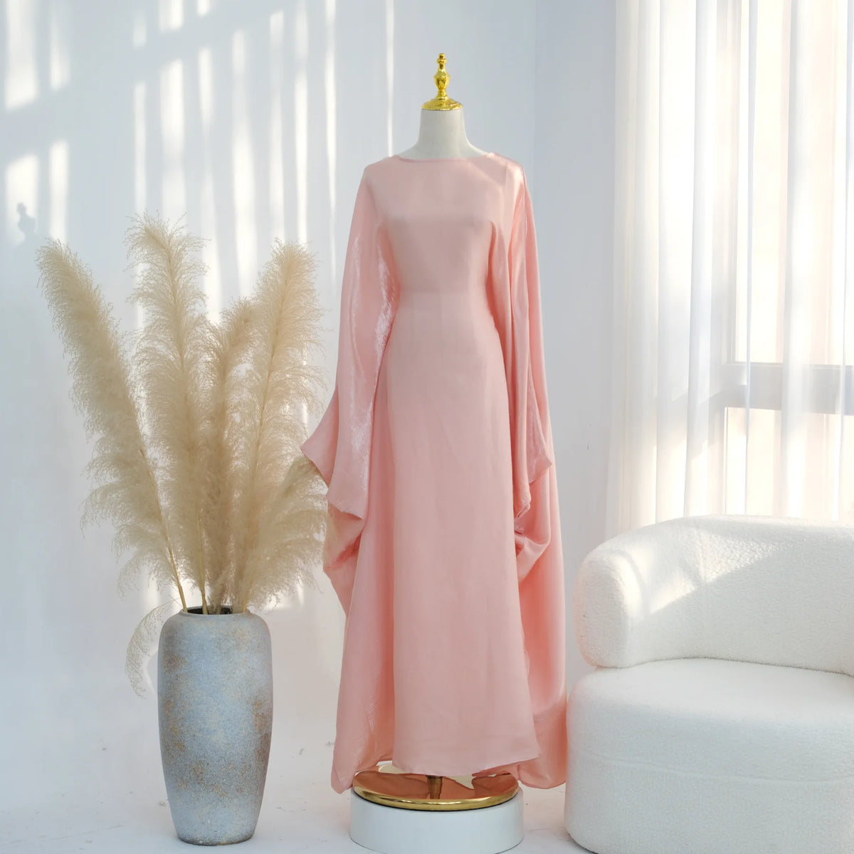 Shiny Loose Ankle-Length Kaftan Maxi Dress for Women