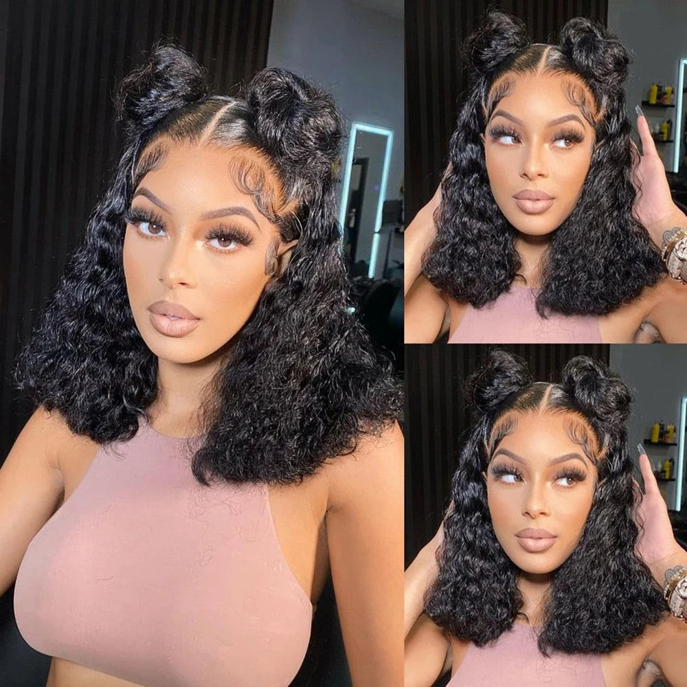 BOB Lace Front Wig Human Hair Pre Plucked 13x4 Transparent Curly Lace Front Wig Water Wave Deep Wave Hair Wigs with Baby Hair